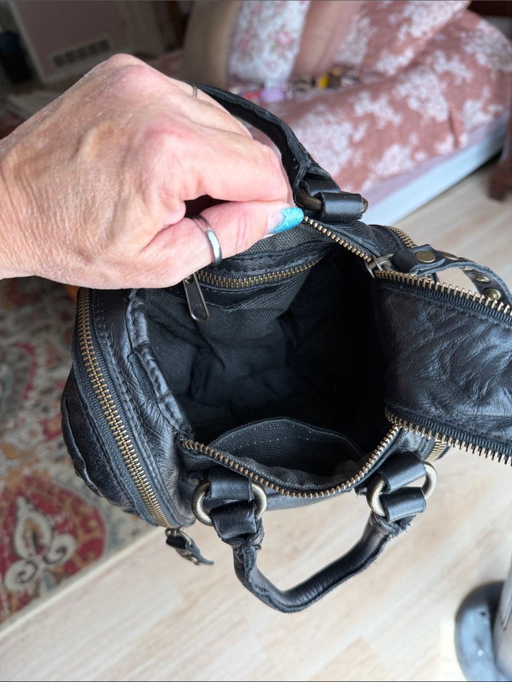 Frye Black Leather Double-Zip Toiletry Bag - Picture 2 of 5